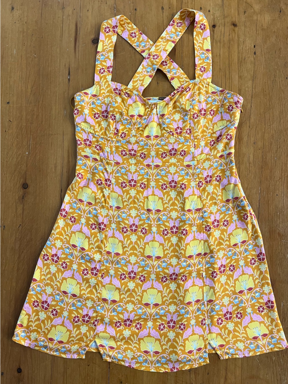 Free People Sasha Floral Mini Dress Adjustable Straps Side Zip Pinks & Yellows